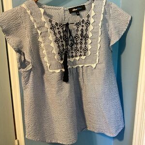 Allie Blue size Large seersucker light blue woman shirt.